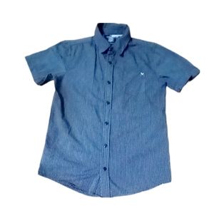 Boy Shaun White Collard Short Sleeve Button-Up Black White Stripped Shirt